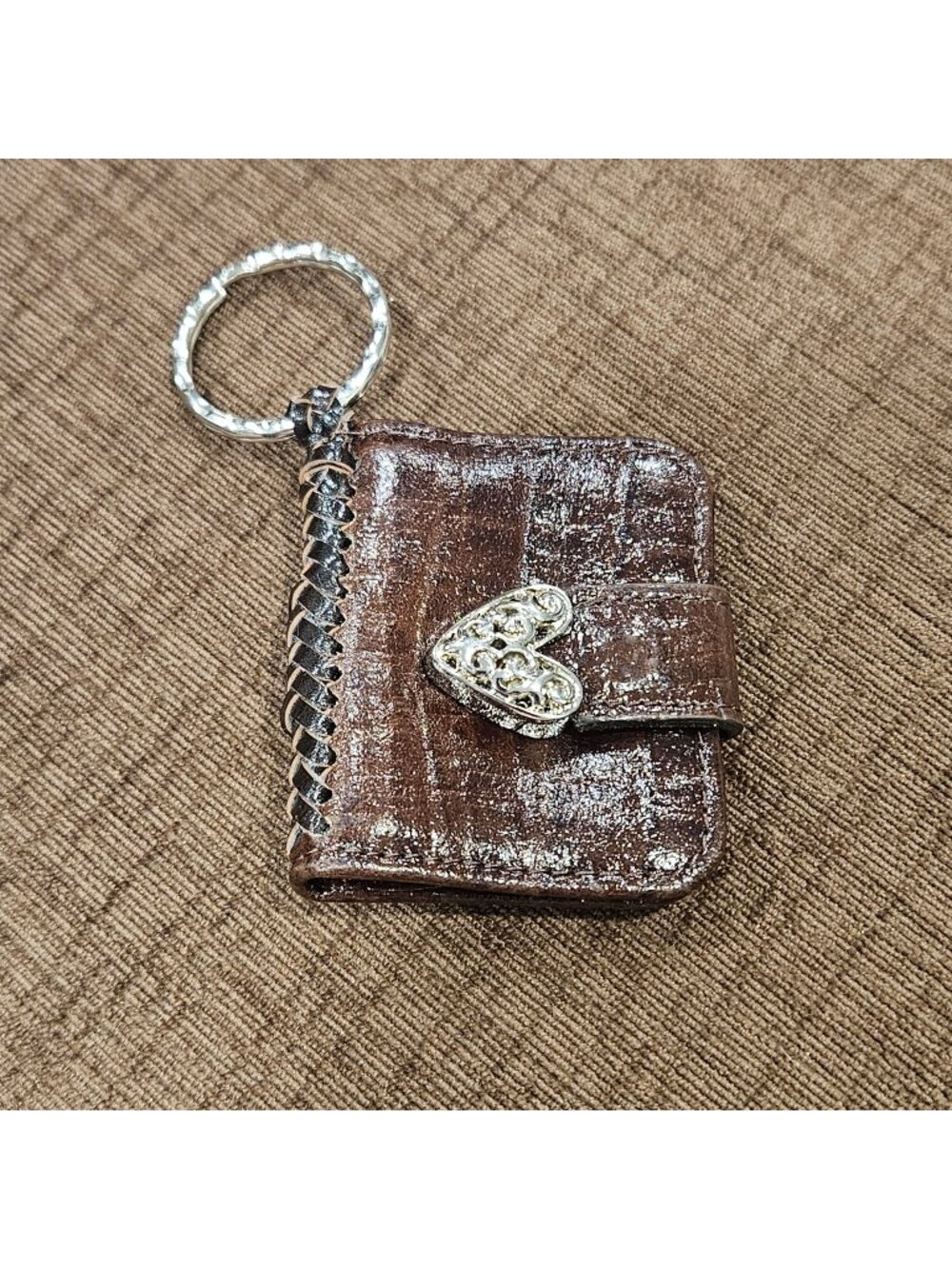 Brighton Leather Picture Keychain fob classic Heart snap Clasp Photo Sleeves